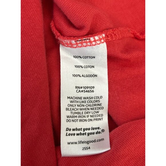 Life is Good Merry Santa Hat Red V-Neck Long Sleeve Holiday Christmas Shirt - Picture 5 of 5